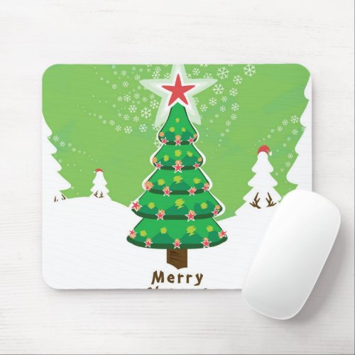 Green Merry Christmas Tree Mouse Pad