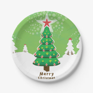 Green Merry Christmas Tree Paper Plates