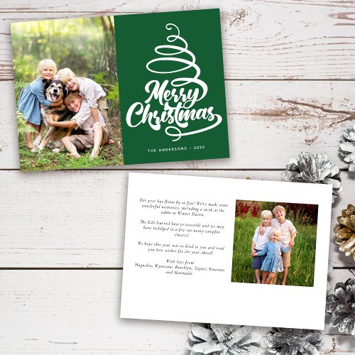 Green Merry Christmas Tree Photo Holiday Card