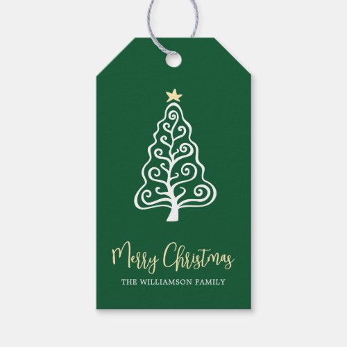 Green Merry Christmas Tree Script Name Whimsical Gift Tags