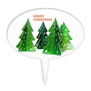 Green Merry Christmas Trees Cake Topper