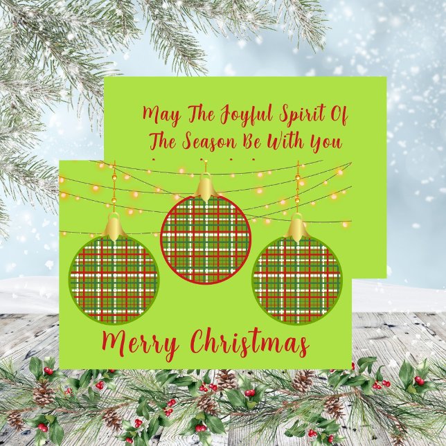 Green Merry Christmas Trio Plaid Ornaments Holiday Card (Green Merry Christmas Trio Plaid Ornaments Holiday Card)