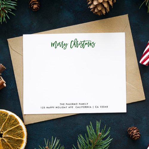 Green Merry Christmas Typography Classic Family Note Card