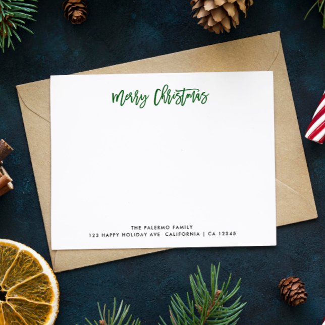 Green Merry Christmas Typography Classic Family Note Card (Creator Uploaded)