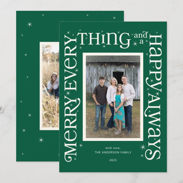 Green Merry Everything and a Happy Always  Holiday Card (Front/Back)