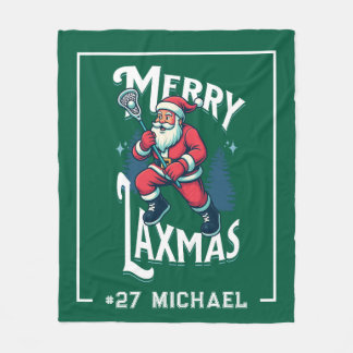 Green Merry Laxmas Personalized Lacrosse Christmas Fleece Blanket