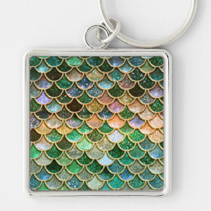 Green Metal Foil Glitter Gold Mermaid Scales Keychain