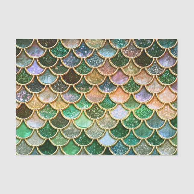 Green Metal Foil Glitter Gold Mermaid Scales Tissue Paper (Front)