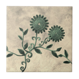Green Metal Look Flowers Ceramic Tile