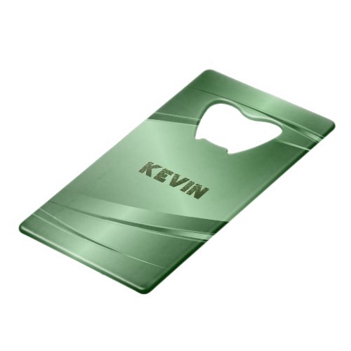 Green Metallic Brushed Aluminum Look Credit Card Bottle Opener