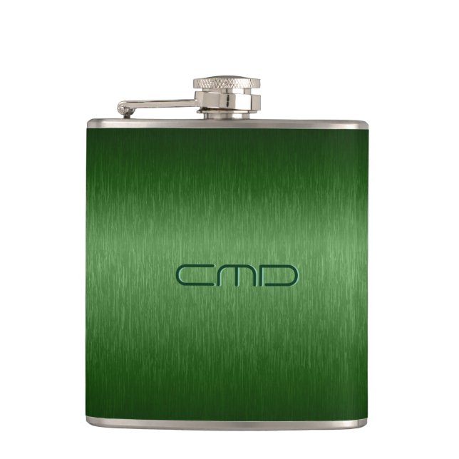 Green Metallic Brushed Aluminum Look Hip Flask (Front)