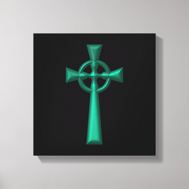 Green Metallic Celtic Cross Canvas Print (Front)