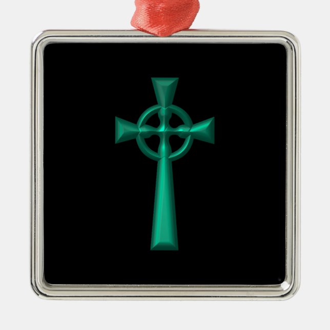 Green Metallic Celtic Cross Metal Ornament (Front)