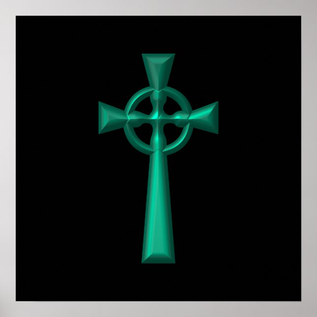 Green Metallic Celtic Cross Poster (Front)