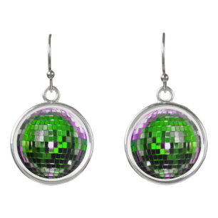 Green Metallic Disco Ball Earrings
