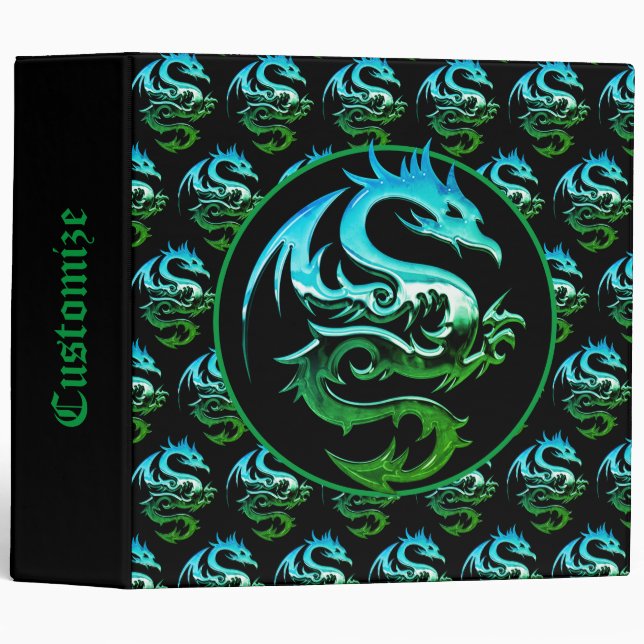 Green Metallic Dragon 3 Ring Binder (Front/Spine)