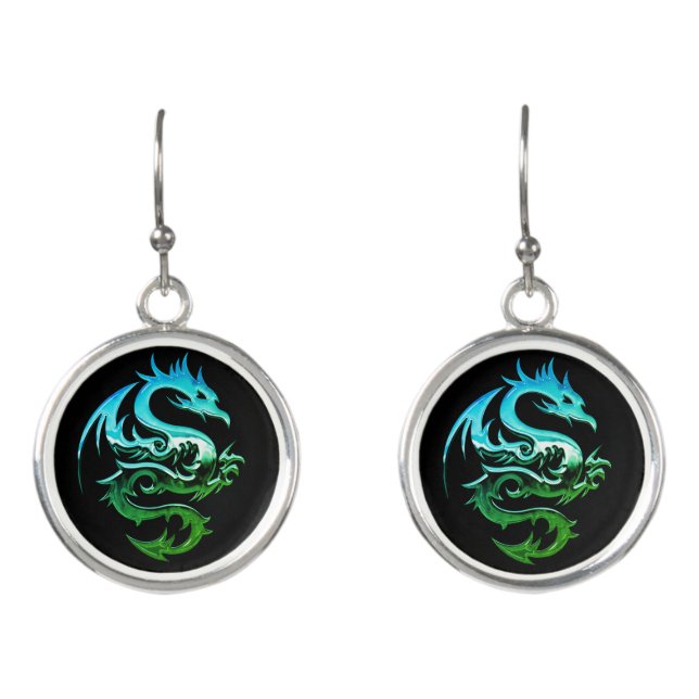 Green Metallic Dragon Earrings (Front)