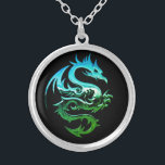 Green Metallic Dragon  Silver Plated Necklace<br><div class="desc">*Customize with your choice of background colors.</div>