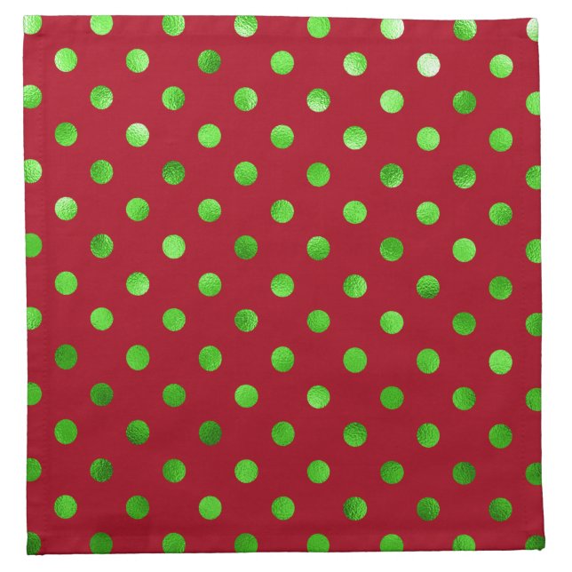 Green Metallic Faux Foil Polka Dot Red Background Napkin (Front)