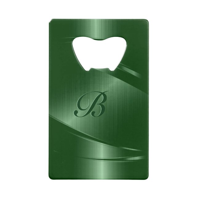 Green Metallic Geometric Design Monogram Credit Card Bottle Opener (Front)