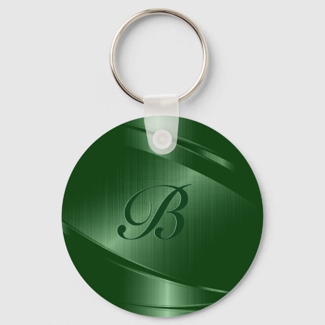 Green Metallic Geometric Design Monogram Keychain (Front)