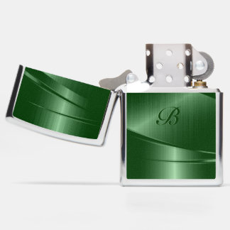 Green Metallic Geometric Design Monogram Zippo Li Lighter