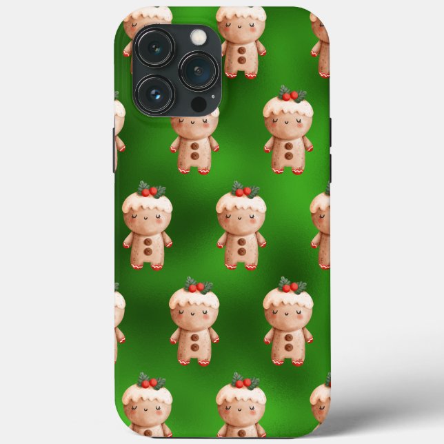 Green Metallic Gingerbread Cookie Man Holiday Case-Mate iPhone Case (Back)