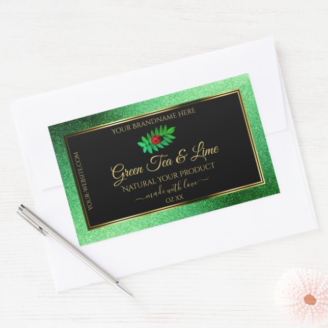 Green Metallic Glitter Black Product Label Ladybug (Envelope)