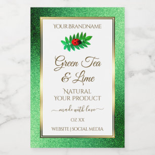 Green Metallic Glitter White Product Label Ladybug