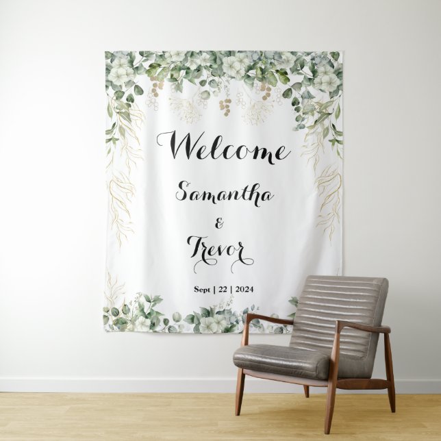  Green & Metallic Gold Blooms: A Bridal Shower  Tapestry (In Situ)
