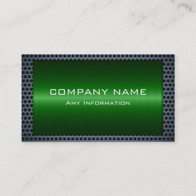 Green Metallic Gray Steel Metal Hole Look Business Card (Front)