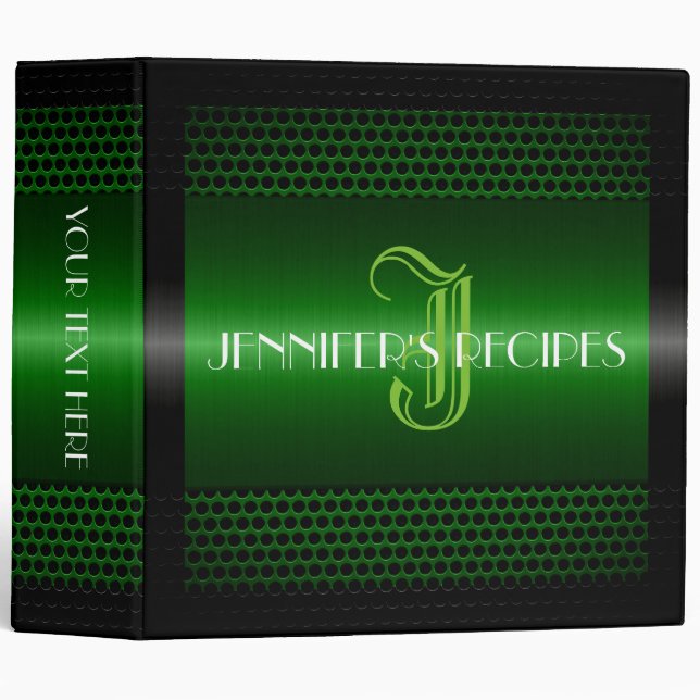 Green Metallic Metal Look Monogram 3 Ring Binder (Front/Spine)