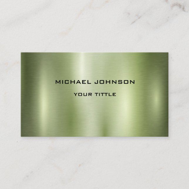 Green metallic polished glossy color business card (Front)