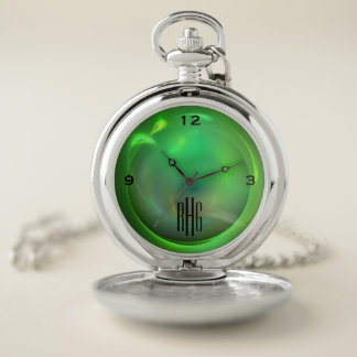 Green Metallic Sphere Pocket Watch with 3-Initials