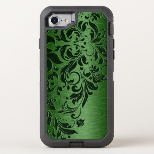 Green Metallic Texture & Floral Lace Accent OtterBox Defender iPhone SE/8/7 Case