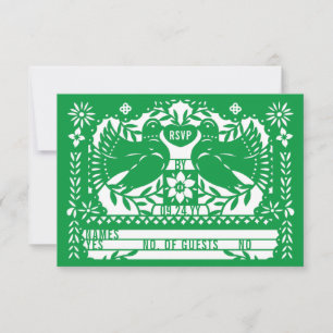 Green Mexican Fantail Doves Papel Picado RSVP Card