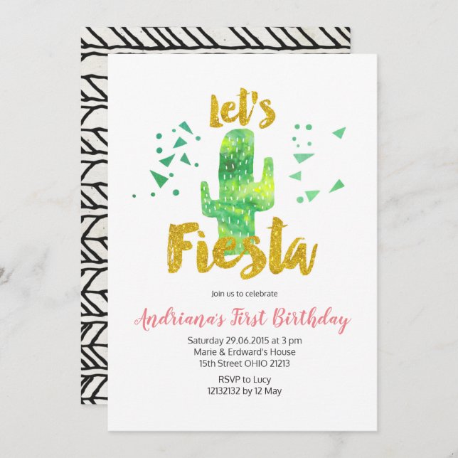 Green  Mexican Fiesta Cactus Invitation (Front/Back)