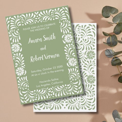 Green Mexican Talavera wedding invitation