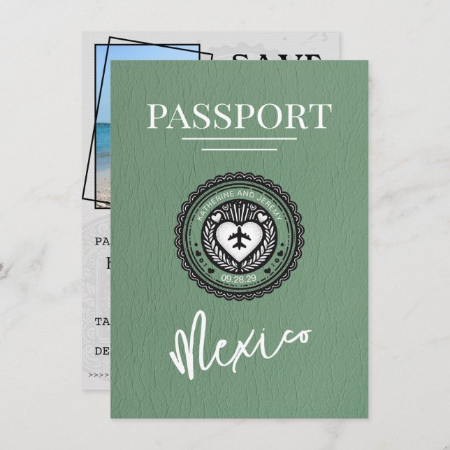 Green Mexico Passport Save The Date (Front/Back)