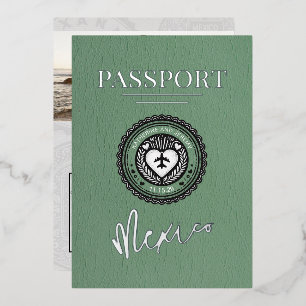 Green Mexico Passport Wedding Foil Invitation