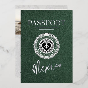 Green Mexico Passport Wedding Foil Invitation