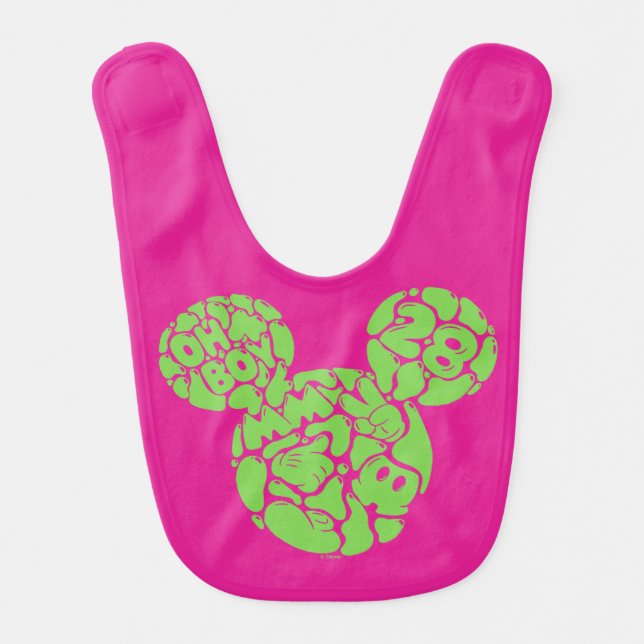 Green Mickey Mouse Liquid Icon Baby Bib (Front)