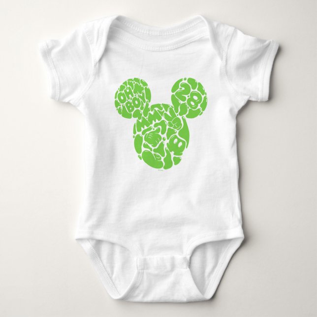 Green Mickey Mouse Liquid Icon Baby Bodysuit (Front)