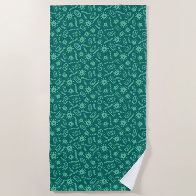 Green Microbes Pattern Beach Towel (Front)