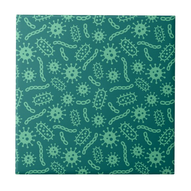 Green Microbes Pattern Ceramic Tile (Front)