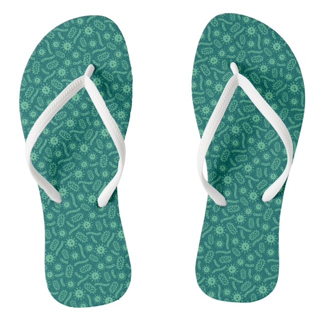 Green Microbes Pattern Flip Flops (Footbed)