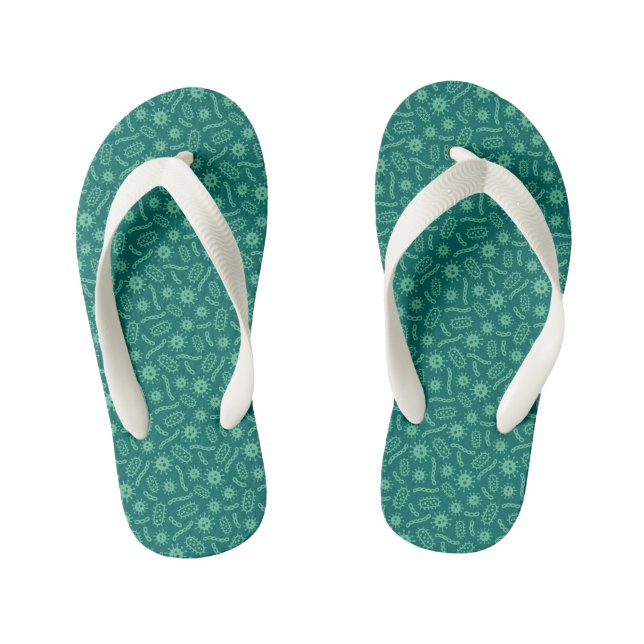 Green Microbes Pattern Kid's Flip Flops (Footbed)