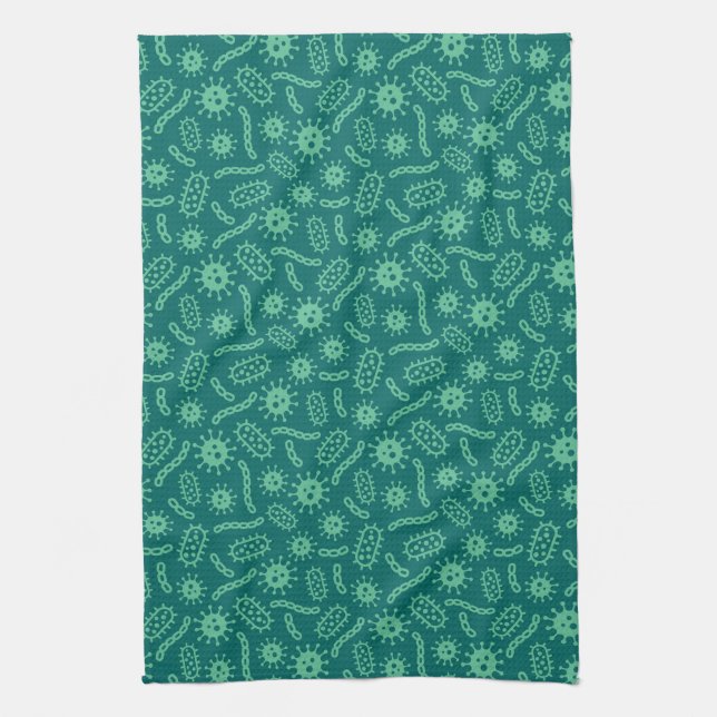 Green Microbes Pattern Kitchen Towel (Vertical)
