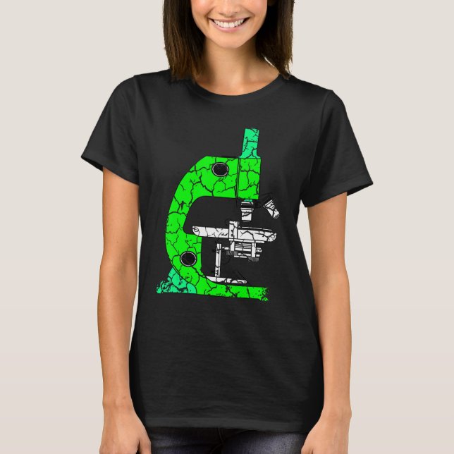 Green Microscope Science Class Teacher Distressed T-Shirt (Front)