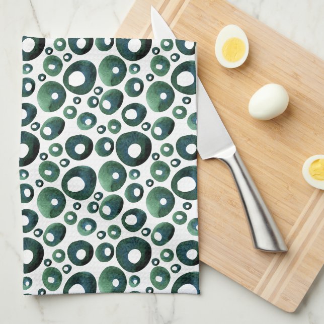 Green Mid Century Atomic Pattern Kitchen Towel (Quarter Fold)